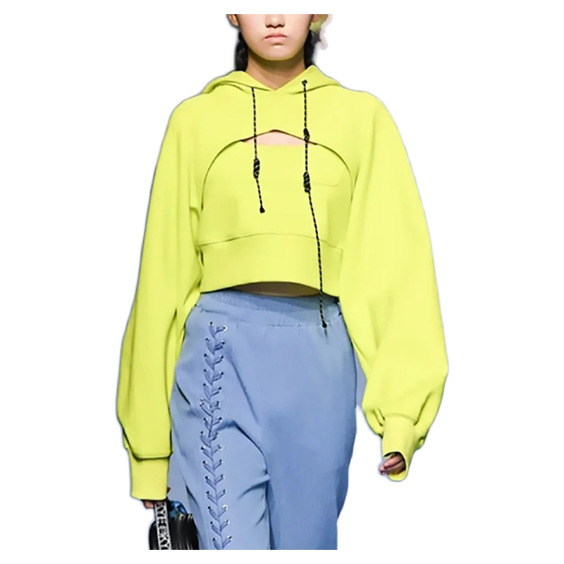 

Hooded Collar Solid Color High Waist Two-piece Pullover Sweatershirt Y2k Clothes Sheer Top Casual 2021 Spring Z104