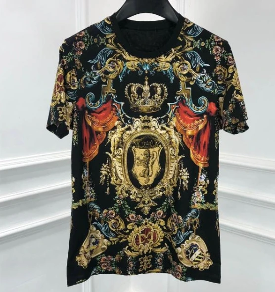 

2020 Весна 20ss Новое поступление известные футболки с коротким рукавом брендовая одежда для мужчин Корона принт бриллиант готический панк