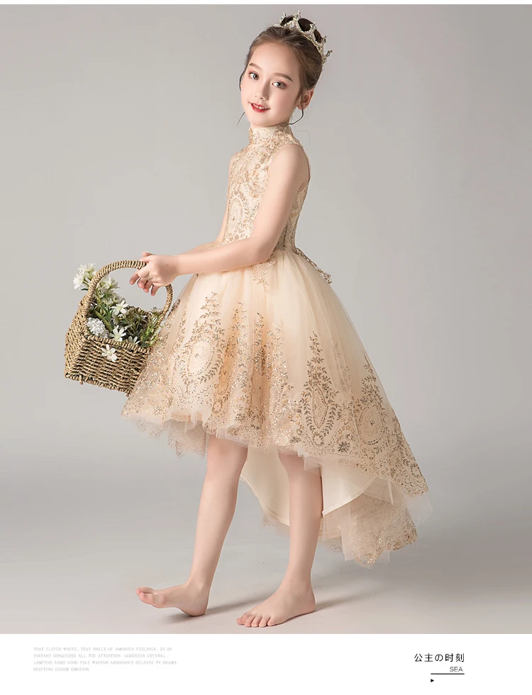 Children's Princess Dress Kids Wedding Flower Girl Evening Clothes Golden Sequins Party Baby Baptism Pageant Gown | Детская одежда