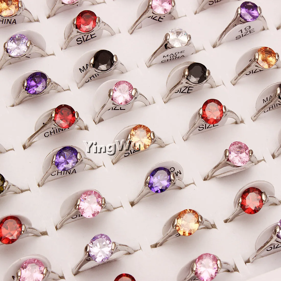 

Yingwu 20pcs Wholesale Female Fashion Elegant Round Cubic Zirconia Ring Silver Color Crystal Engagement Wedding Ring