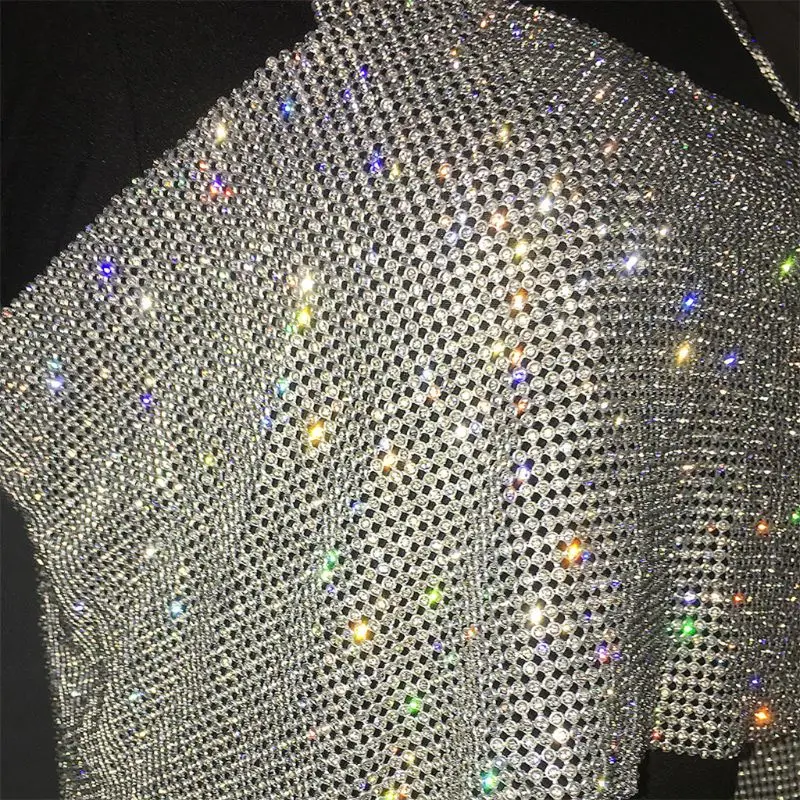 

Women Glitter Rhinestone Crop Top Metal Diamond Backless Vest Party Clubwear X3UE