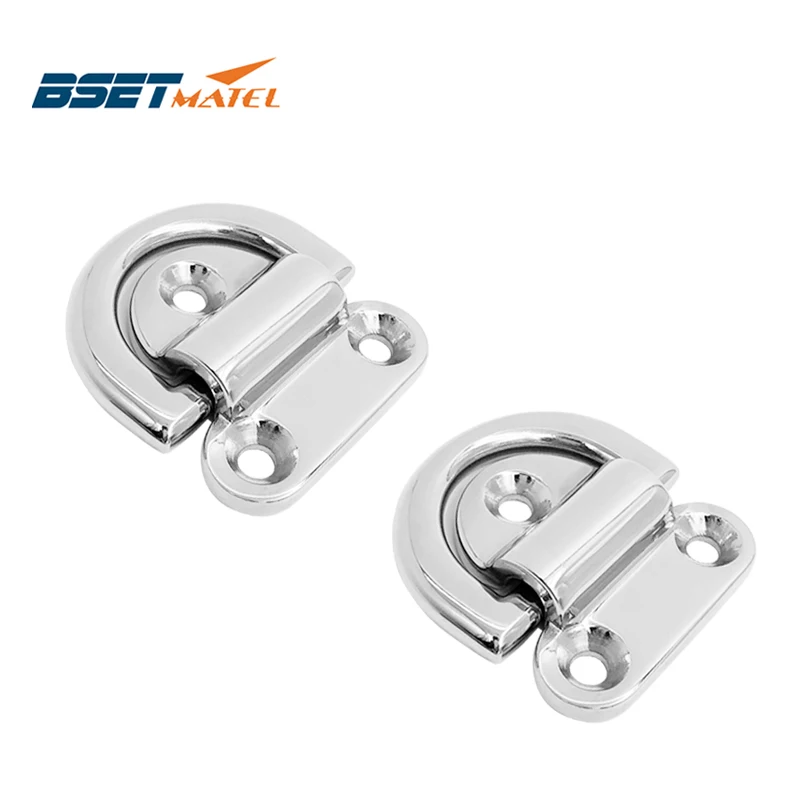 

2PCS BEST MATEL 30mm Rope Mirror Polish Marine Grade 316 Stainless Steel Boat Folding Pad Eye Lashing D Ring Tie Down Cleat 9mm