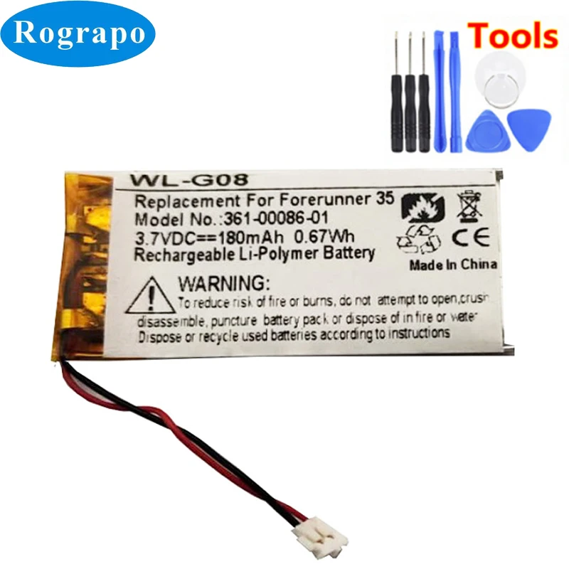 

New Battery For Garmin Forerunner 35 361-00086-01 Accumulator 3.7V 180mAh Replacement Batterie 2-wire Plug+tools