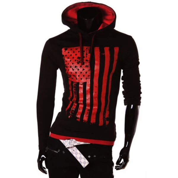 Футболка с капюшоном и принтом флага США 2015 | Мужская одежда