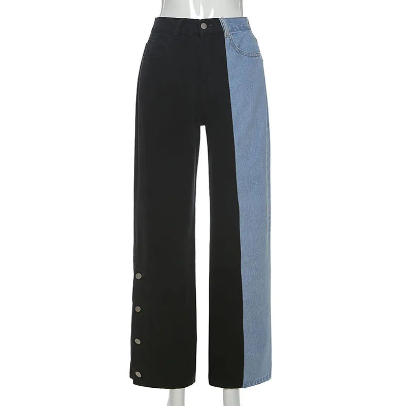 

2021 Summer Women's High Waist Patchwork Casual Jeans Female Streetwear Denim Cargo Pants
