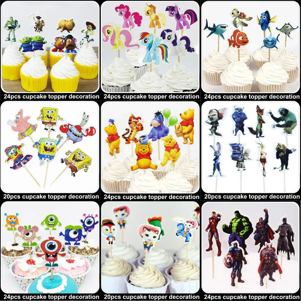 24 шт. Дисней Винни Монстр университет Человек-Паук День рождения ребенка душ кекс