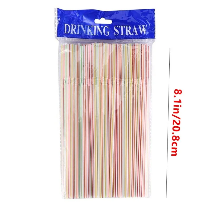 

100 Pcs Flexible Disposable Plastic Straws for Drinking Juice Cocktail Multi Colored Stripe Straw