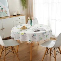 american country fabric tassel round tablecloth household waterproof dining table desk cloth printed tablecloth