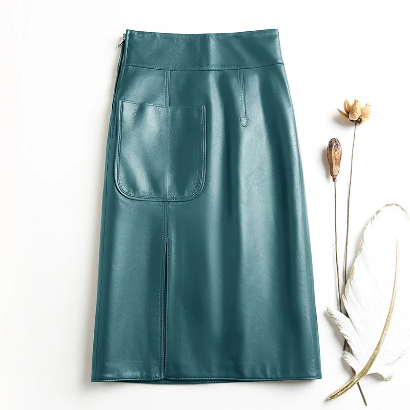 

New Brand Designer Women High-rise leather pencil skirt High quality sheepskin genuine leather Skirts C748
