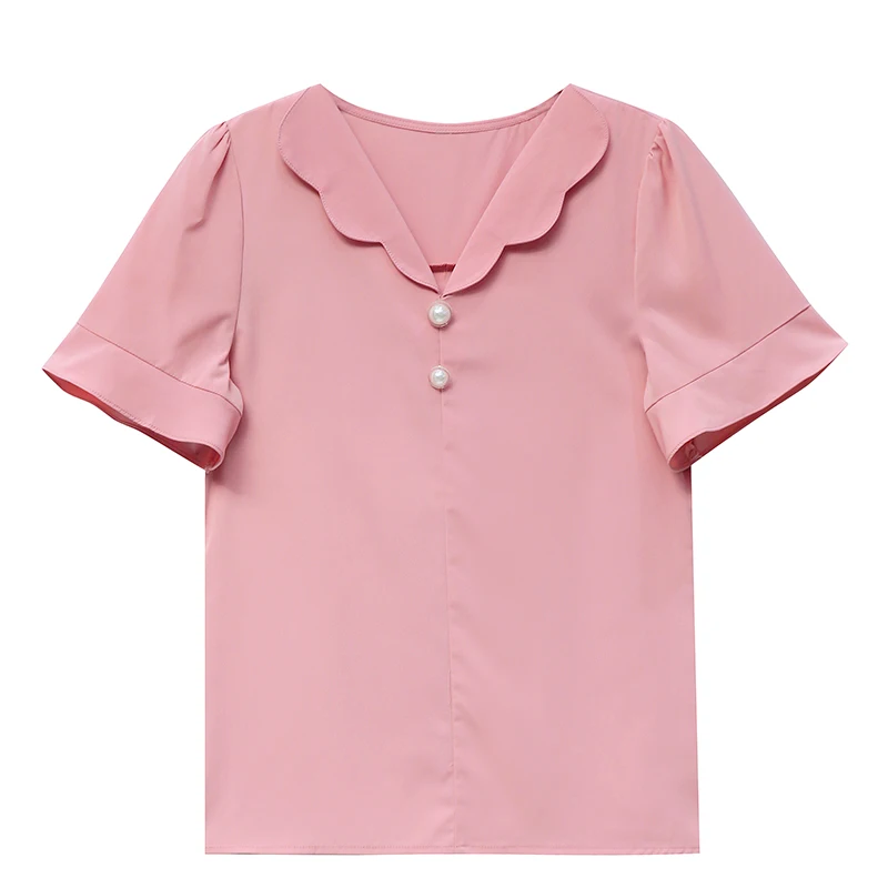 

Women's Blouse Chiffon Top Short Sleeve V-neck Shirt Casual Fashion Tops Summer Solid Color New Shirts Plus Size Blusas 10098