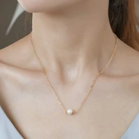 elegant dainty simple pearl long pendant womens neck chain classic 2021 gold plate mujer necklace gift for mother friend