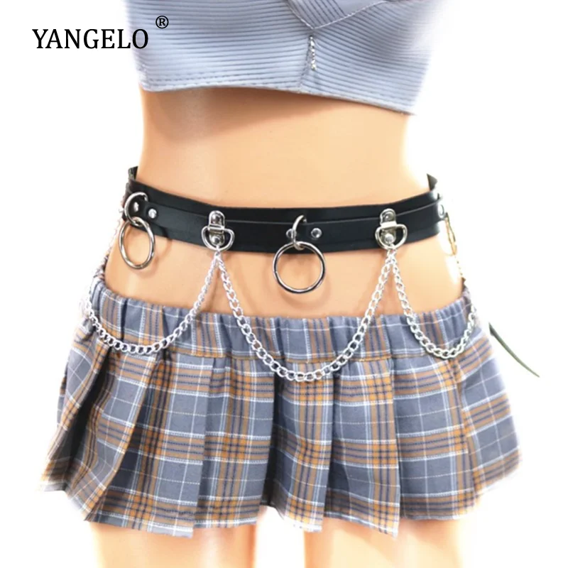 

Ремень унисекс из искусственной кожи, с регулируемой цепочкой, в стиле Харадзюку