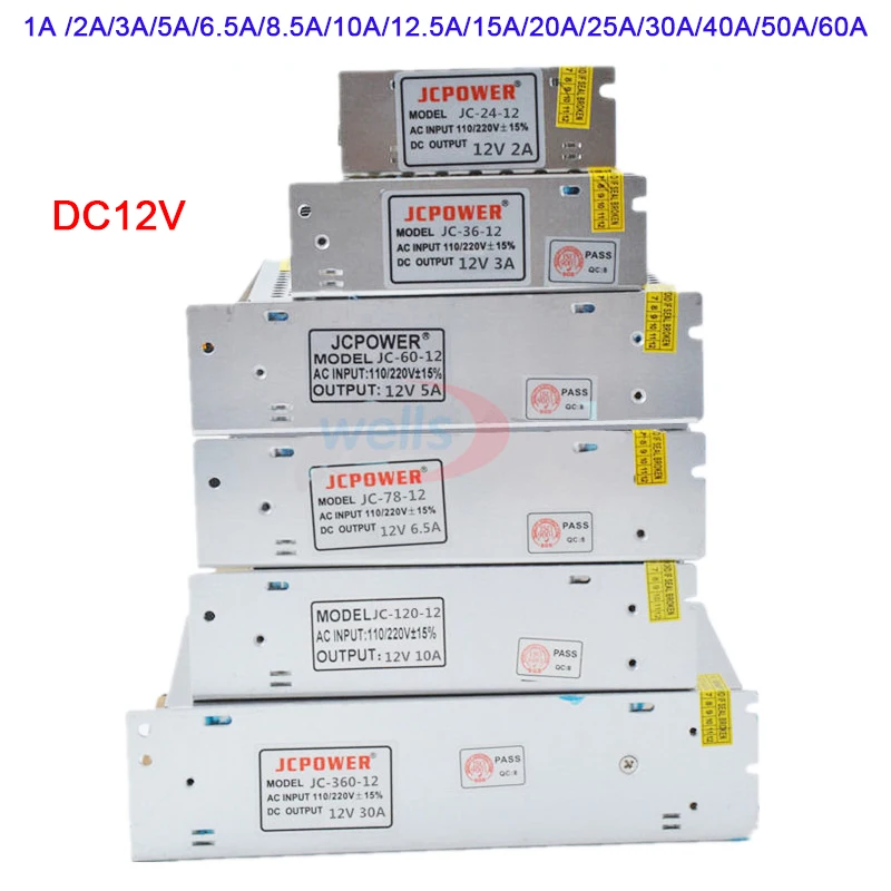 Wholesale DC12V Lighting LED Power Supply 1A /2A/3A/5A/8.5A/10A/12.5A/15A/20A/25A/30A/40A/50A/60A lamp Driver strip Transformers