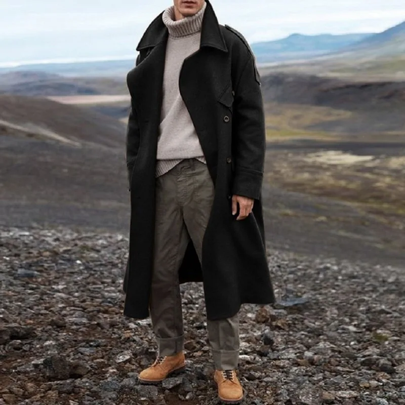 CYSINCOS Тренч для мужчин однотонный классический осенне зимний длинный пиджак