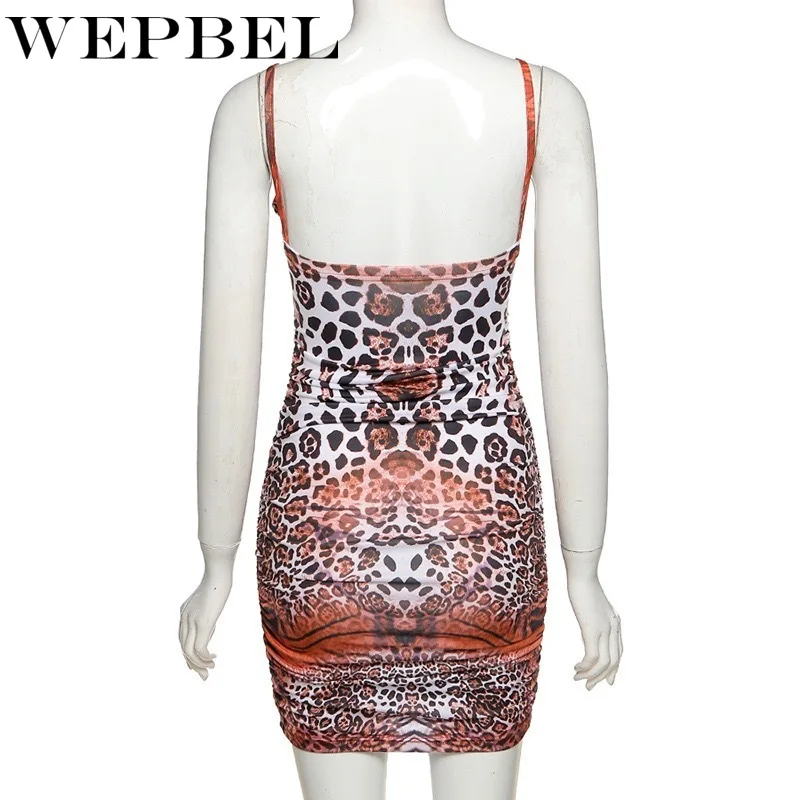 

WEPBEL Women Sexy High Waist Print Spaghetti Strap Dress Ladies Elegant Sleeveless Halter Slim Fit Pencil Dress