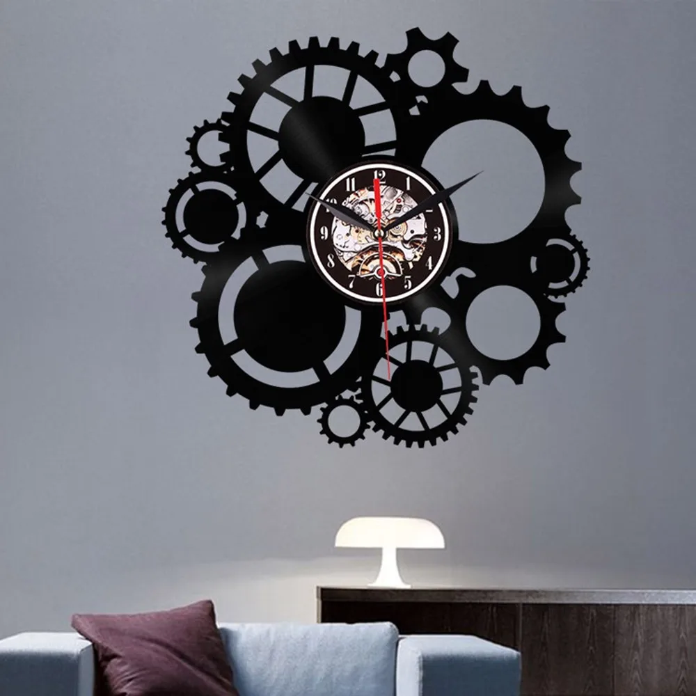 Новые шестерни винтажные часы настенные механизм s Cogwheel стимпанк виниловые