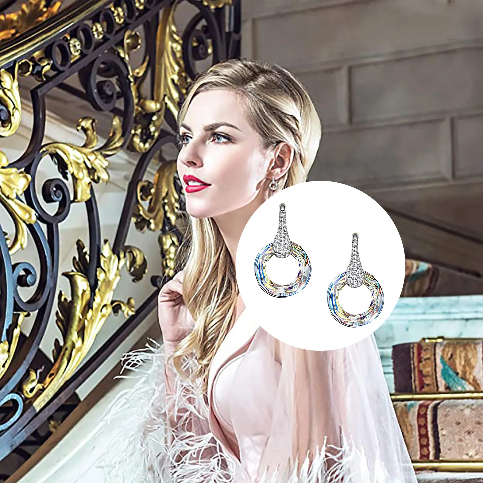 

Creative Color Zircon Dangle Earrings Fashion Round Copper Earring For Women Birthday Party Jewelry Gifts Серьги Висячие