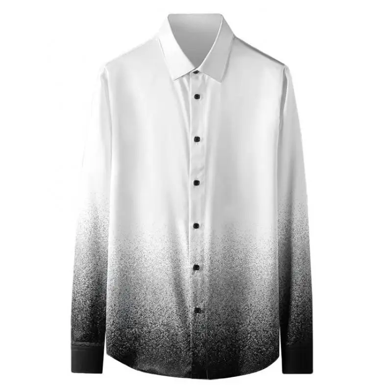 

New Gradient Print Mens Shirts High Quality Long Sleeve Casual Mens Dress Shirts Fashion Slim Fit Party White Male Shirts 3XL