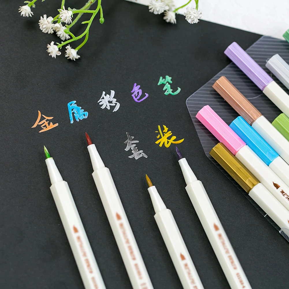 10 шт. Студенческие маркеры цвета &quotметаллик&quot для каллиграфии DIY Фотоальбом