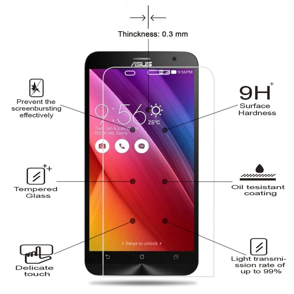 Закаленное стекло для Asus Zenfone 2 ZE500CL ZE551ML 550KL 520KL 500KL 601KL ZB551KL ZD551KL Защита экрана A400 A500