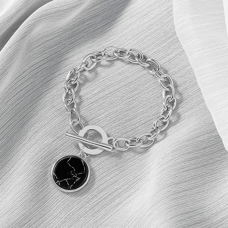 

Minimalist Casual Neck Chain Necklaces for Women Round Marble Pendants Hiphop Female Fashion Jewelry Necklace Coin Pendant