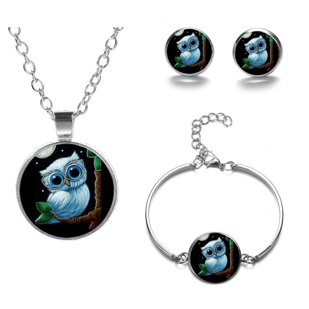 Набор ювелирных изделий из ожерелья браслета и сережек с подвеской в виде синей