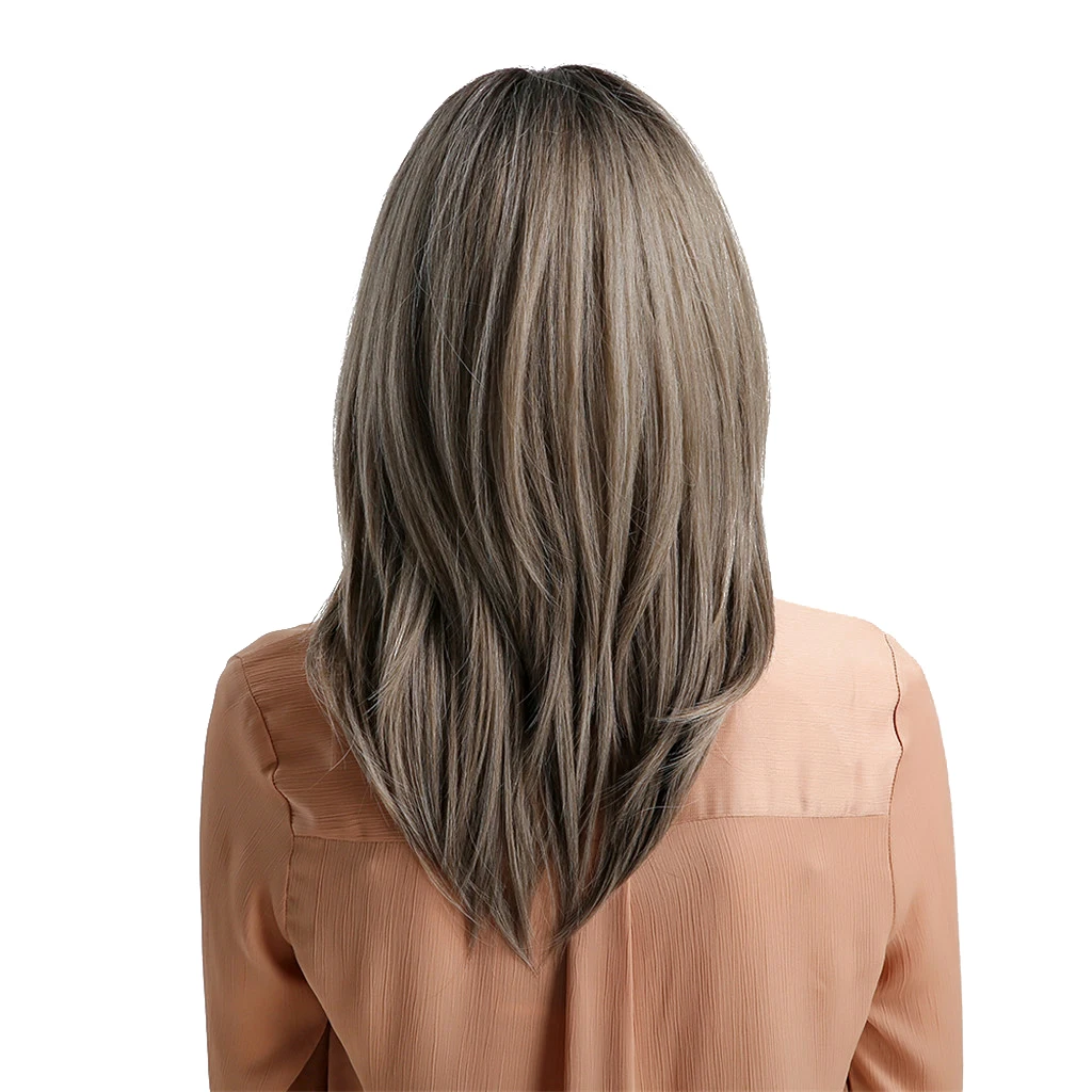 

Fashion Women's Straight Layered Natural Looking Wigs w/ Bangs for Daily Show