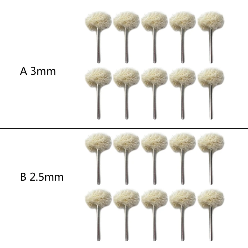 

High quality 10PCS 3mm 2.35mm handle wool wheel amber buffing felt polishing polished grinding head