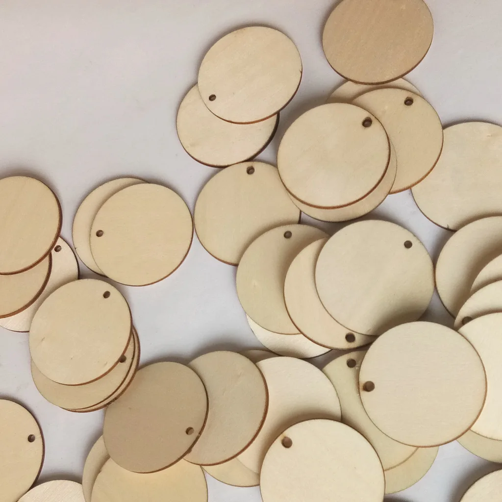 20pcs Unfinished Wood Circles Round Wooded Cutouts Slices Wooden Discs with Holes for Christmas Home Decoration DIY Crafts |