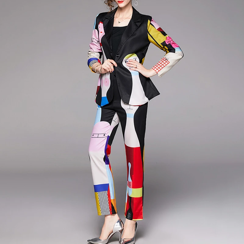 Женский костюм с отложным воротником GALCAUR блейзер длинными рукавами и штаны