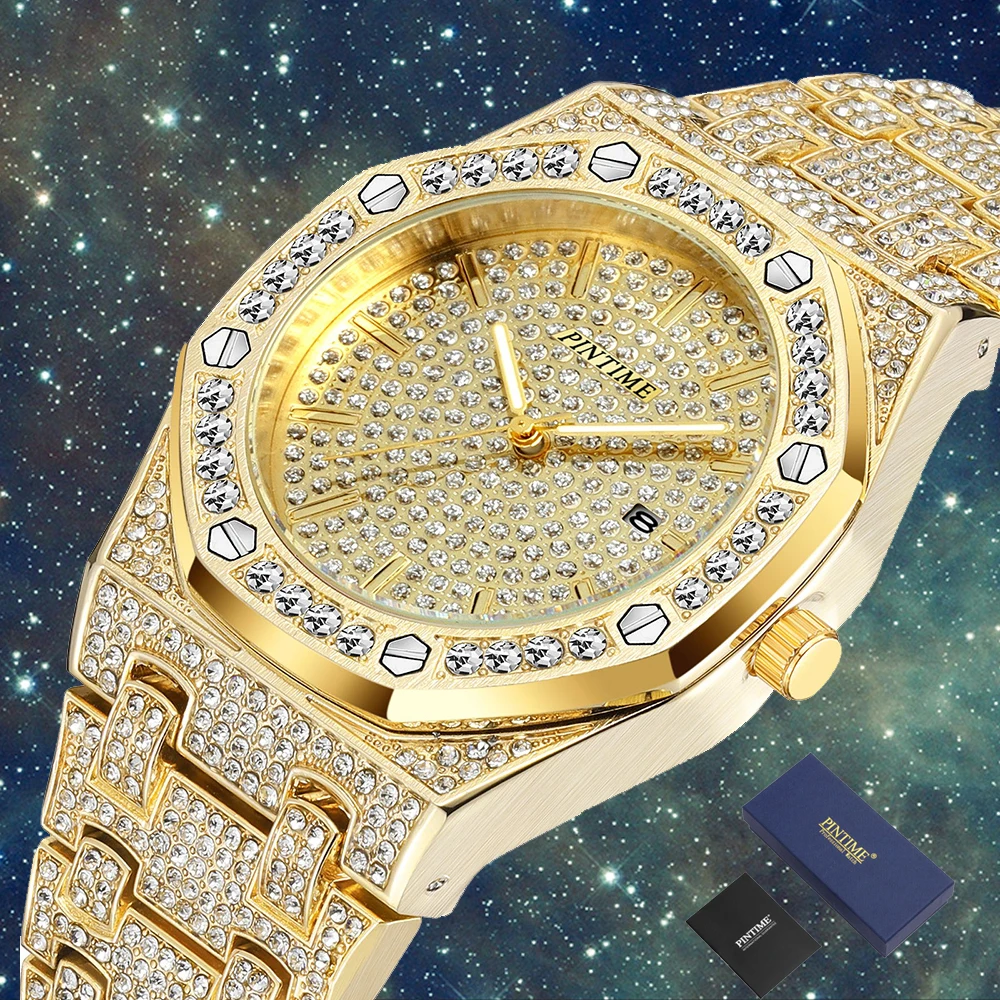 Часы наручные мужские кварцевые со стразами люксовые брендовые стальные в стиле