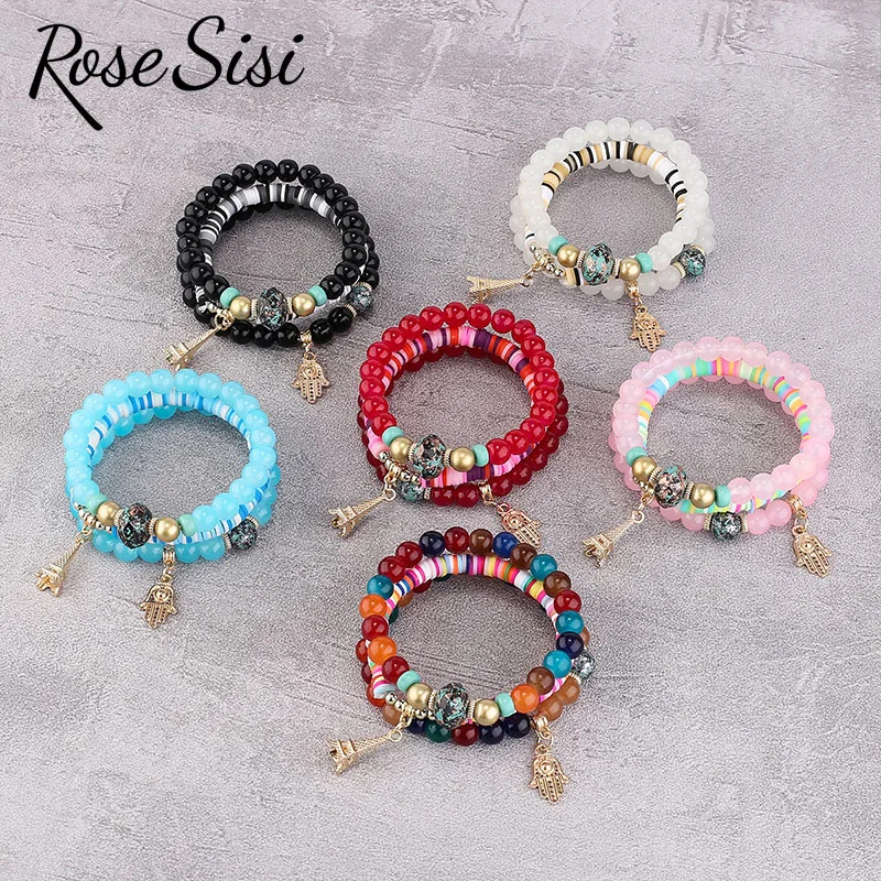 

Rose sisi European and American Bohemian Bergamot Tower Tassel Pendant Multi-layered Bracelet for women Temperament Bracelet Set
