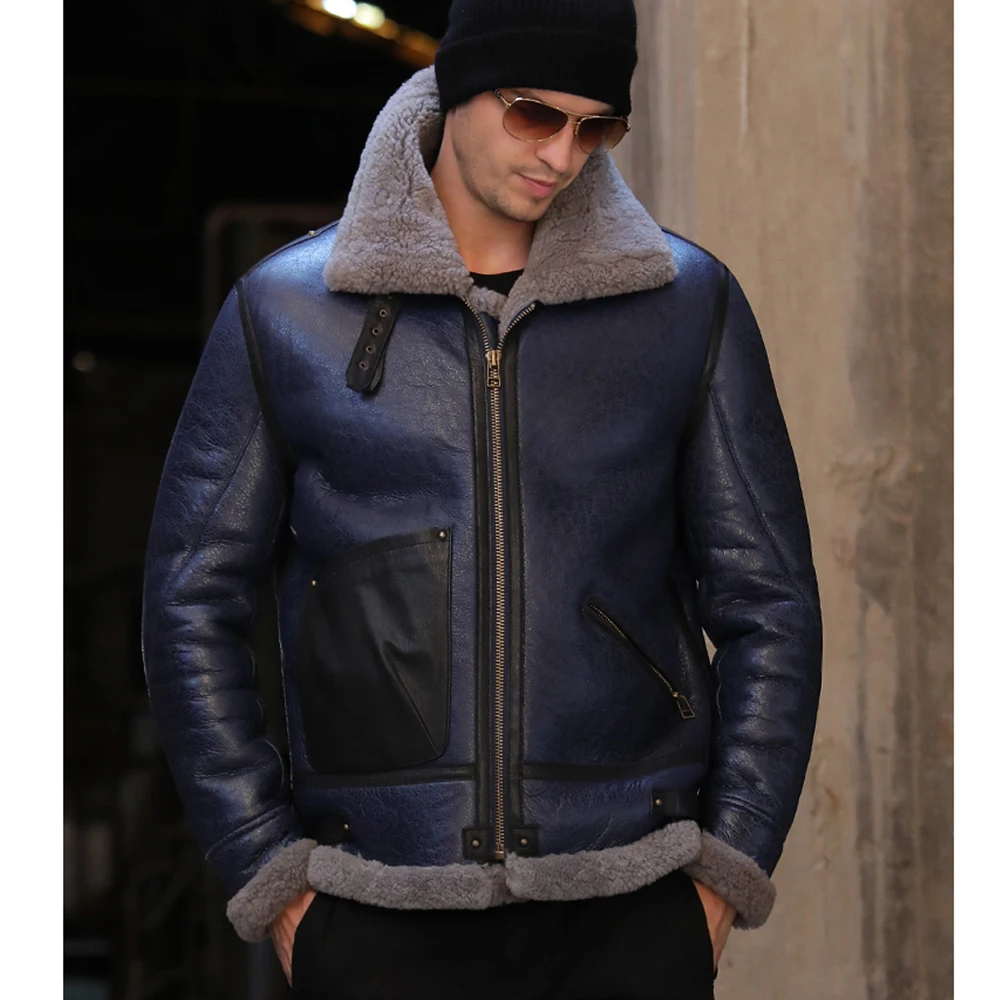 Зимняя Теплая мужская куртка из натуральной овчины модная кожи коричневая