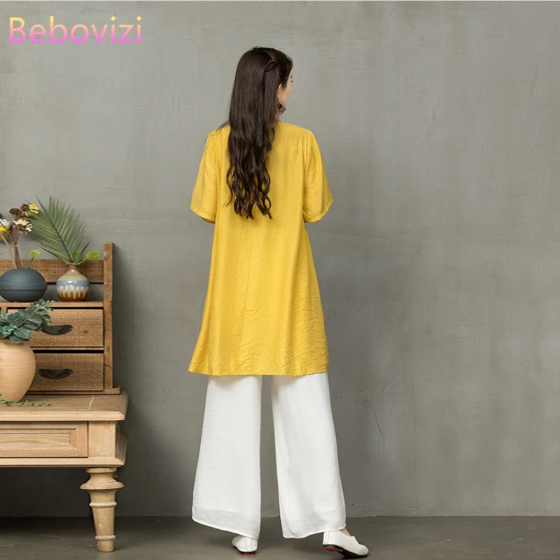 

Green Blue Pink Red Yellow Embroidery Summer Han Fu Traditional Chinese Clothing Sets for Women Hanfu Tang Tops Blouse + Pants