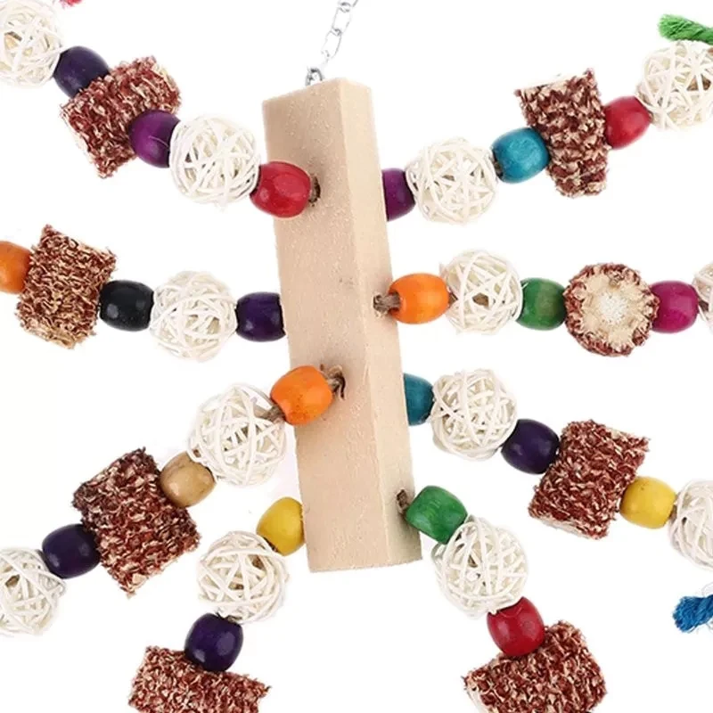 

Parrots Swing Wooden Column Corncob Colorful Beads Nibble Chewing Toys Entertain