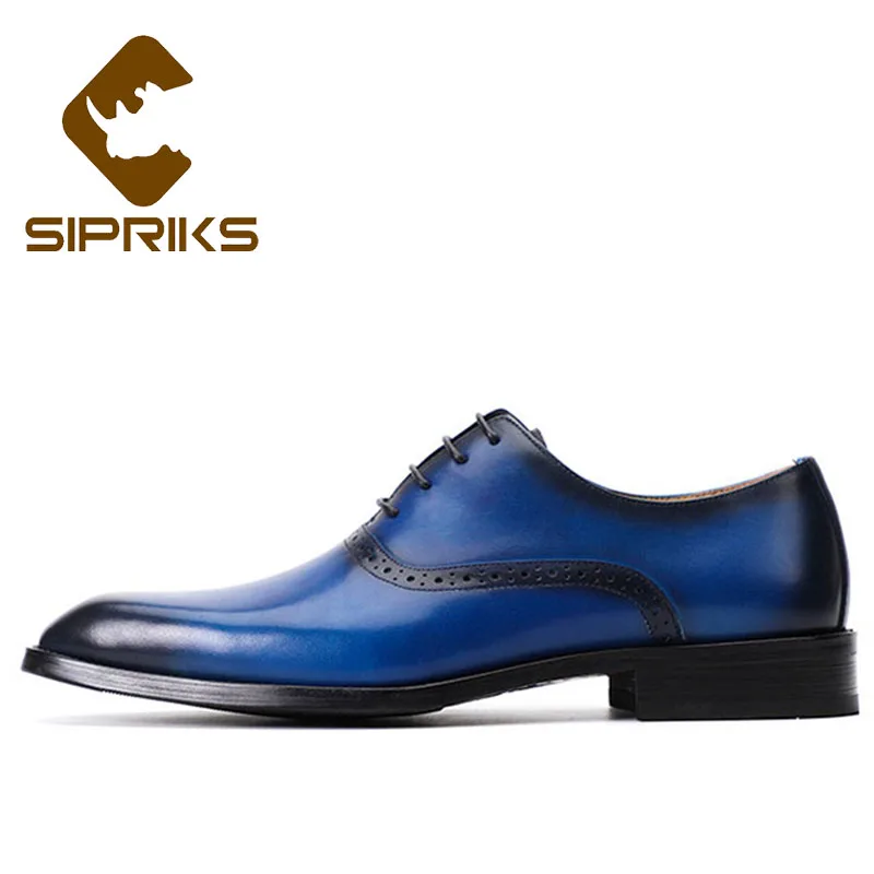 Sipriks/большие размеры 38-45; модельные оксфорды из натуральной кожи; мужские туфли-оксфорды; Синий Смокинг; элегантные черные офисные мужские костюмы