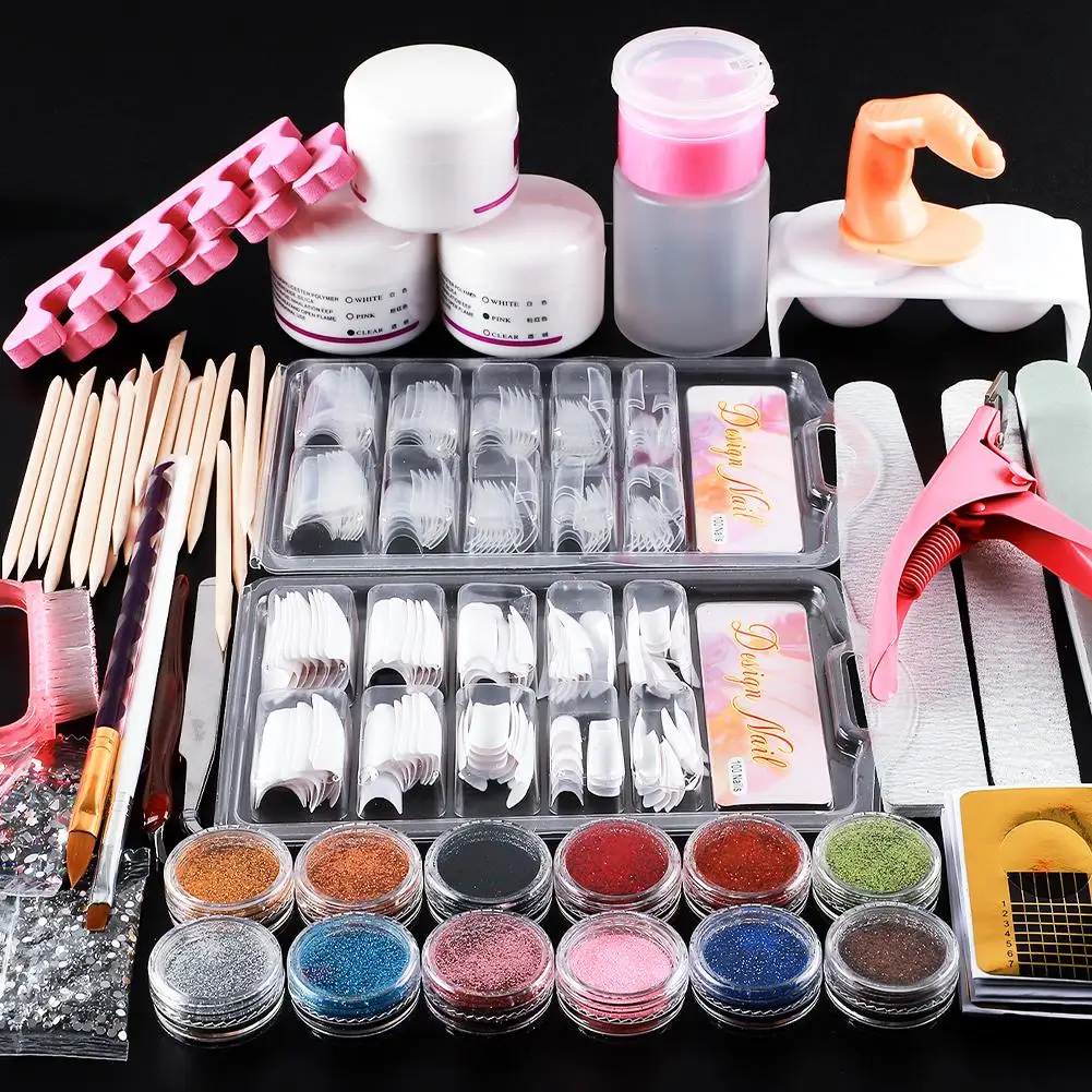 

Manicure Gel Polish Tool Set Acrylic Powder 12 Colors Glitter Nail Kit False Nail Tips Nail Art Accessories Nail Kit For Women