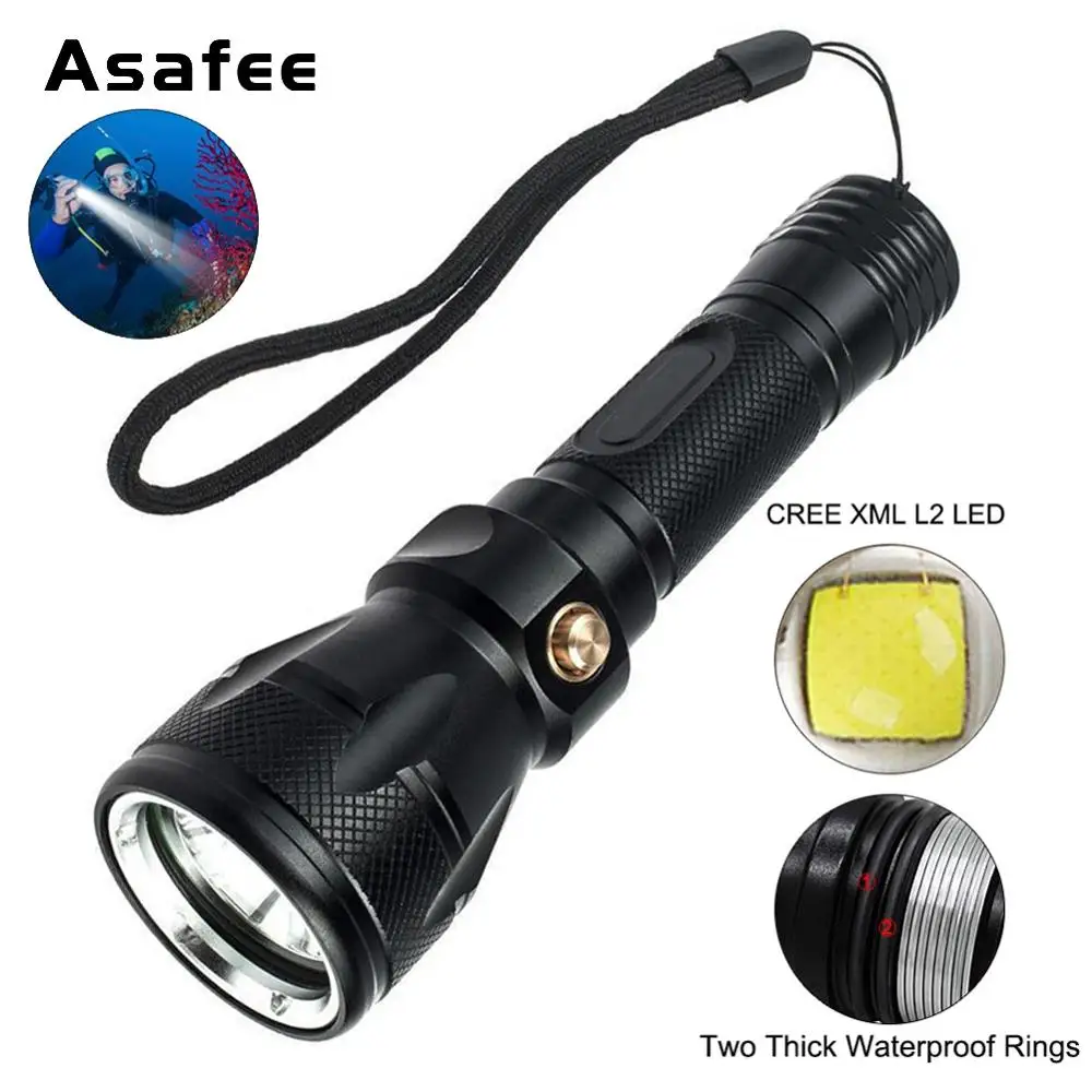 Asafee Diver фонарь CREE XML L2 светодиодный водонепроницаемый фонарик для подводного плавания 100 м фонарь es с батареей и зарядным устройством