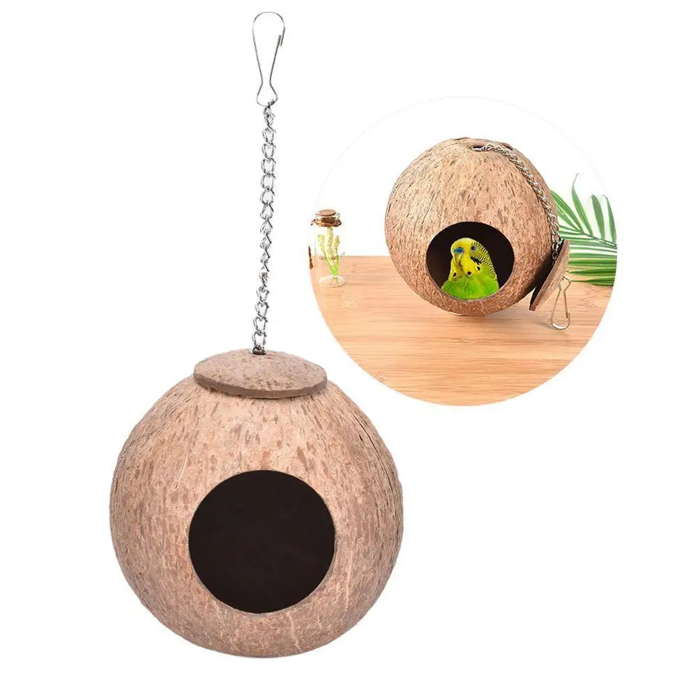 

Coconut Shell Bird Nest House Hut Pet Parrot Budgies Hanging Toy Cage Decoration