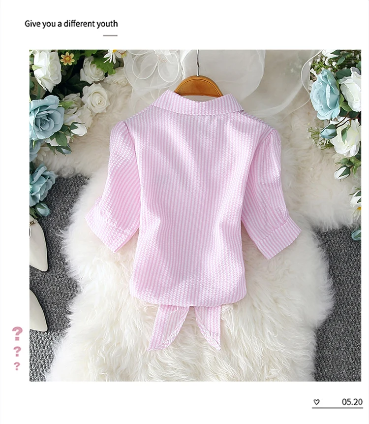 

Houthion Women Blouse Solid Top Korean Shirt New Style Short-sleeved Fashion Blouses Lapel Slim Comfortable Casual Summer