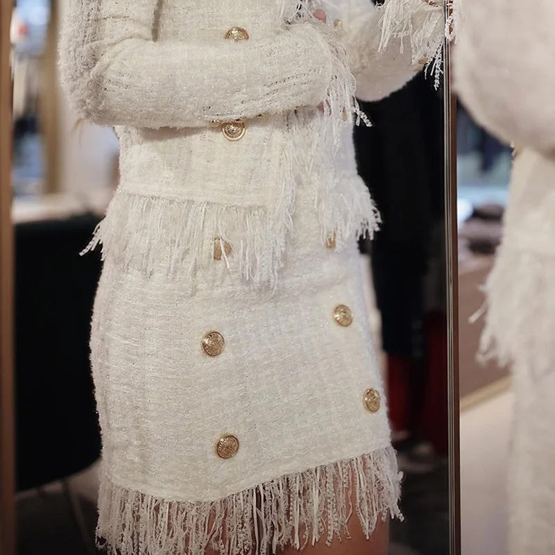 

Женская твидовая юбка, юбка с бахромой и пуговицами в виде льва, Осень-зима 2021