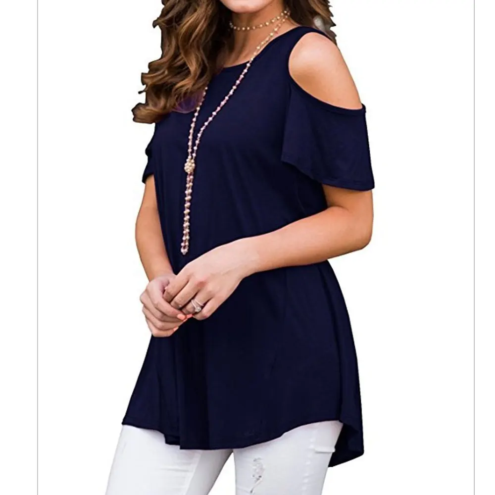 Navy blue Женская летняя футболка, 20 стилей, круглый вырез, короткий рукав, цветочный рисунок, в полоску, модная женская футболка - Цвет: Navy blue
