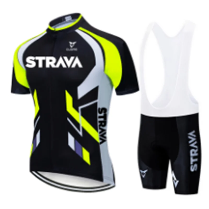 

Fluorescent Green STRAVA Cycling Jersey sets red Bicycle Short Sleeve Cycling Clothing Bike maillot Cycling Jersey Bib shorts
