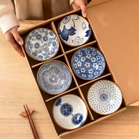 6pc japanese ceramic rice bowl set heat resistant dessert snack bowl microwave safe kitchen noodle bowl tableware set
