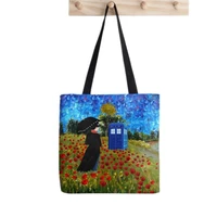 shopper mrs poppins with phone box painted tote bag women harajuku shopper handbag girl shoulder shopping bag lady canvas bag