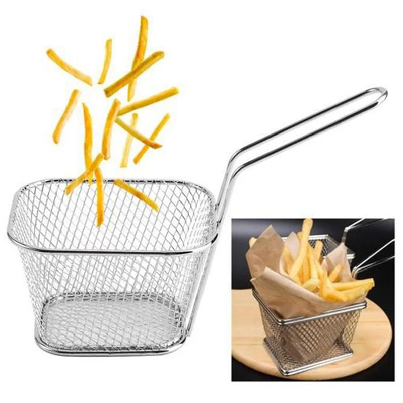 10Pcs Portable Stainless Steel Chip Mini Fry Basket Filter Fryer Kitchen Cooking Cook Colander French Fries |