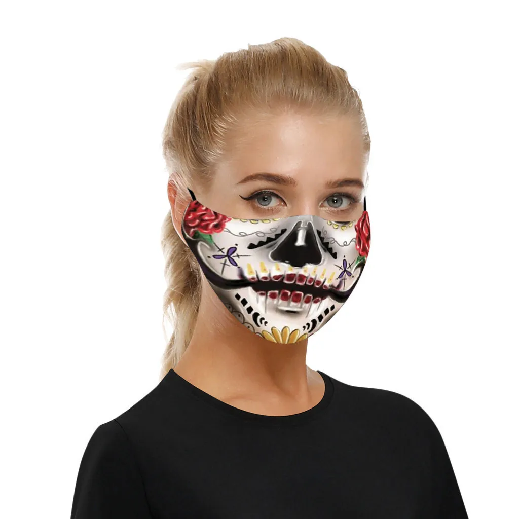 Halloween Face Mask 3D Skull Print Mascara Gripe Funny Washable Mouth Masks Casual Cotton Fabric Adult Cover Mondmasker | Дом и сад