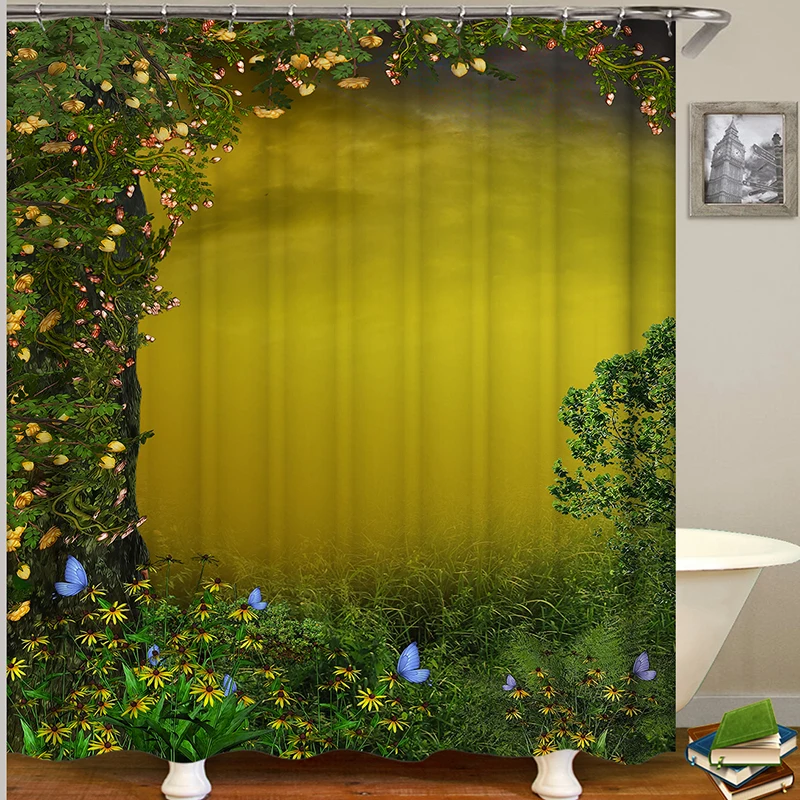 

Занавеска для душа с изображением леса бабочек, очень большая занавеска для ванной, занавеска для душа из полиэстера