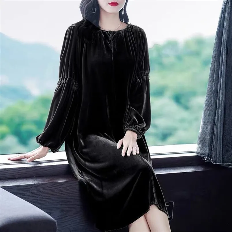 

Женское свободное приталенное платье средней длины, элегантное винтажное платье с рукавами-фонариками в Корейском стиле, осень 2021