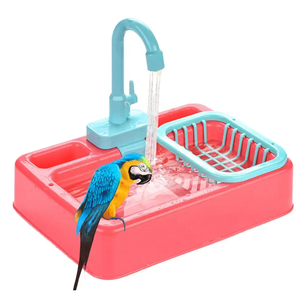 

Bird Feeder Automatic Bird Bath Tub With Faucet Swimming Pool Faucet Parrot Bath Shower Water Dispenser Kitchen Sink Birds Toy